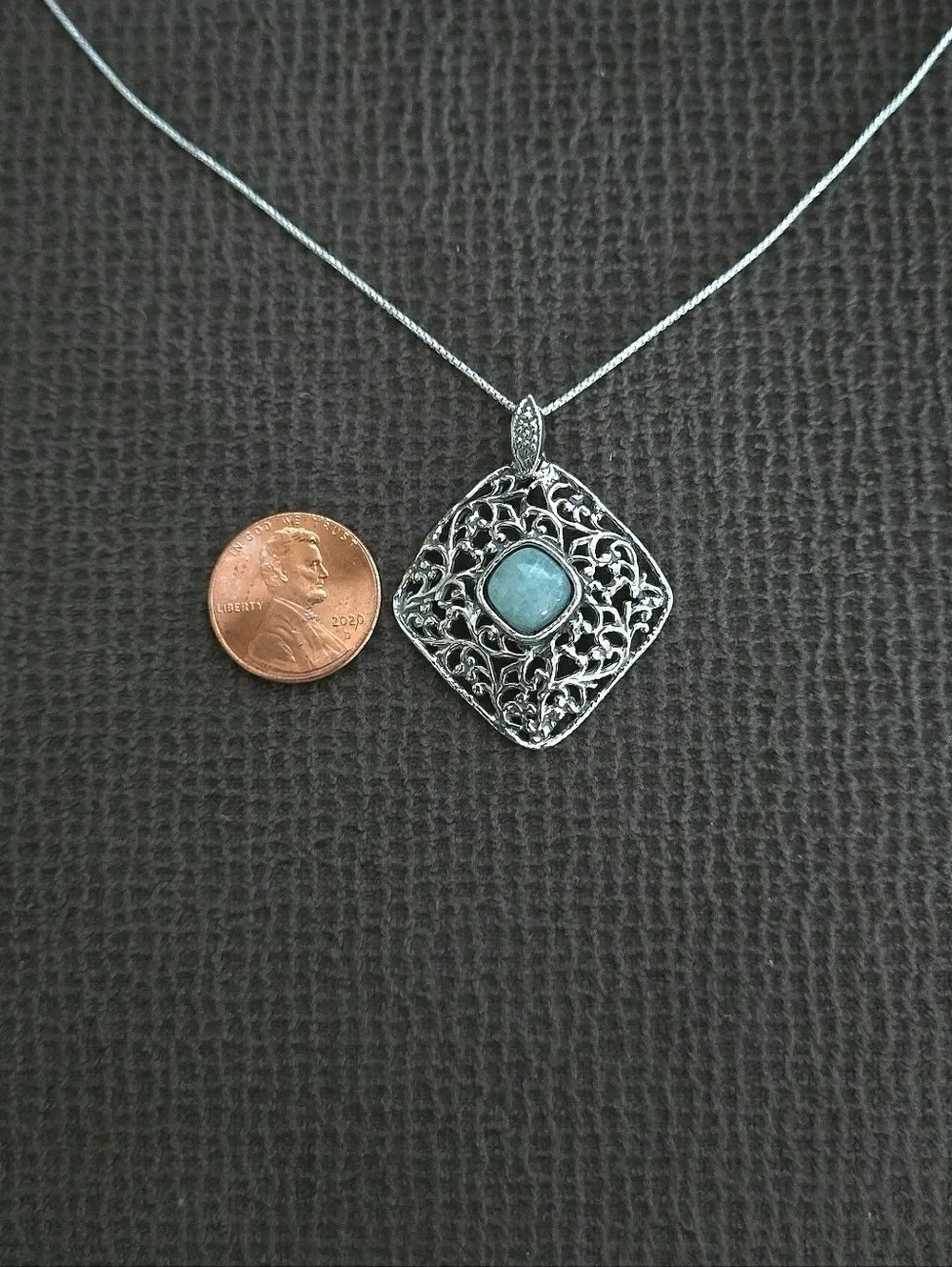 Noa Zuman Silver🤍 Square Scroll📜 with Amazonite Pendant Necklace - NWT